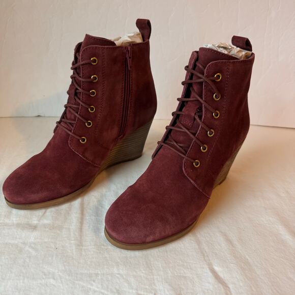 New Diba Blake Suede Leather Boot Bootie Women's 7 Burgundy Lace Up Side Zip‎ - Picture 1 of 7